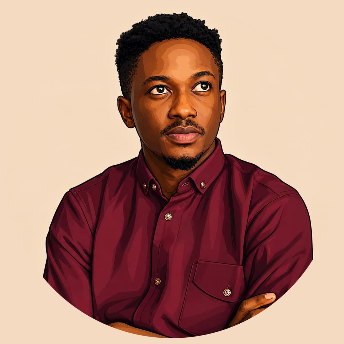 Illustrated portrait of Blessing Ajala, arms folded